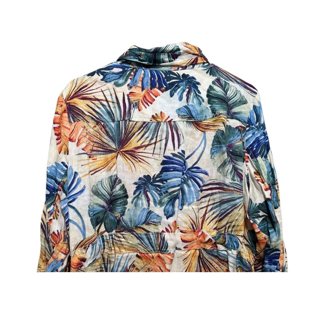 Chicos Tropical Palm Linen Jacket Tunic Women 16-18 XL Multicolor Utility Resort - Picture 11 of 16